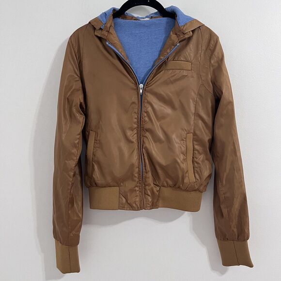 Love Tree Mustard Yellow Light Bomber Jacket Size S Detachable Hooded Full Zip - Picture 1 of 7